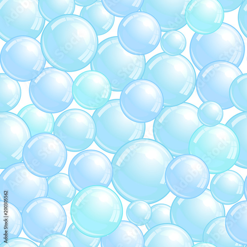 Seamless pattern with soap bubbles  realistic bubbles background  blue blob wallpaper  vector illustration