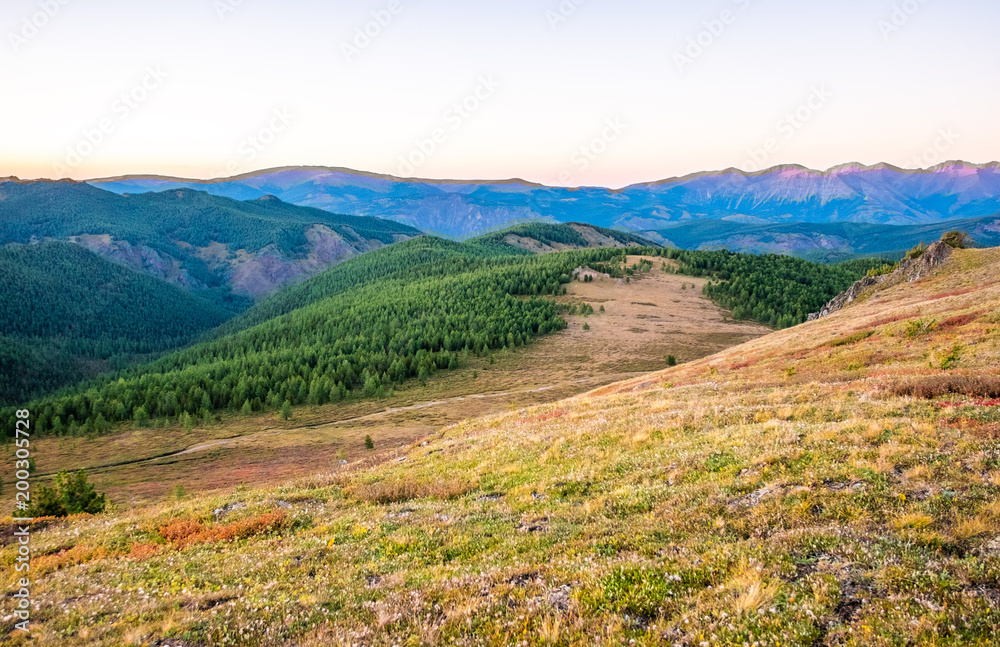 Mountain landscape. Mountain peaks in the republic of Altai.