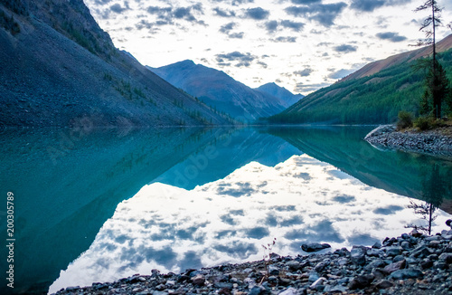 Mountain landscape. Mountain lake Shavlinskoe in the republic of Altai. photo