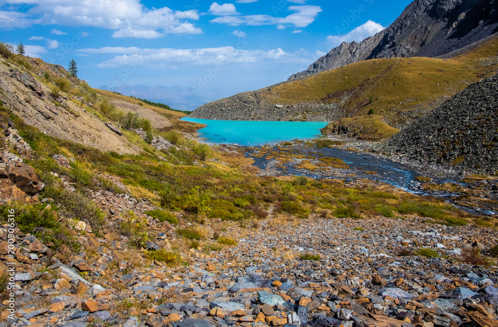 Mountain landscape. Mountain lake of Karakabag in the republic of Altai.