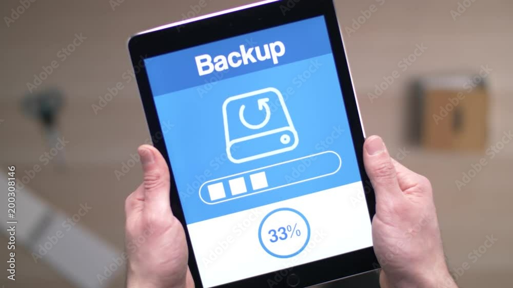 Doing a backup with a tablet device to avoid loosing all data in case of hard drive corruption. Doing a backup with a tablet device to avoid loosing all data in case of hard drive corruption.