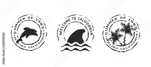 Retro california beach label stamp set for summer