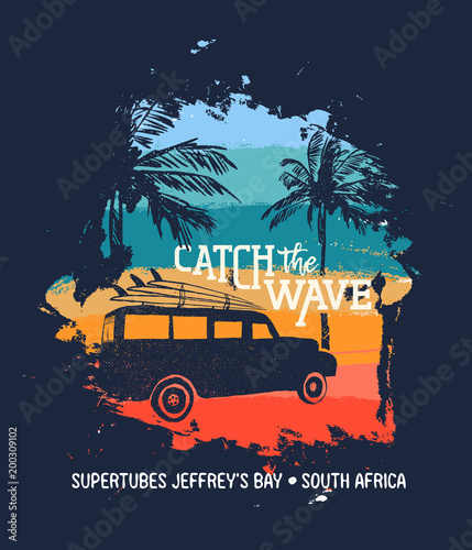 Surf summer holiday in south africa beach with car photo