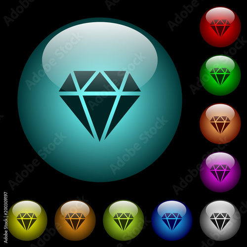 Diamond icons in color illuminated glass buttons