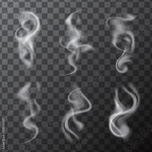 Set of delicate realistic cigarette smoke waves