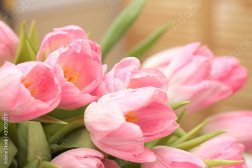 spring bouquet tulips pink flowers close