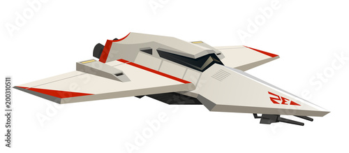 Space shuttle or flying ship for games and mobile. Modern technology of the future. Astronaut exploring space. Rocket launching to the sky. Travel among the stars.