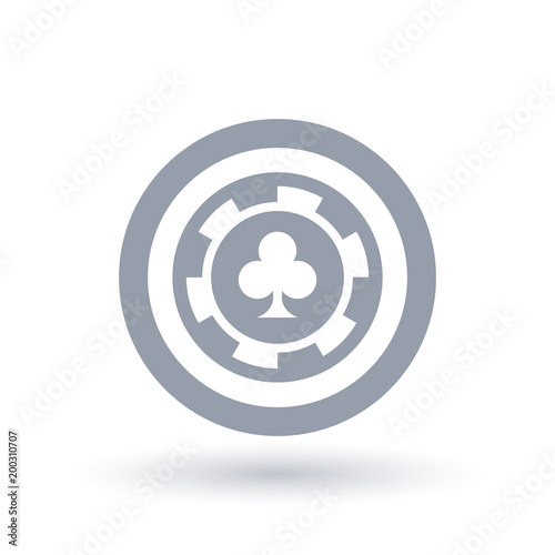 Poker chip icon. Club token symbol. Gambling sign in circle outline. Vector illustration.