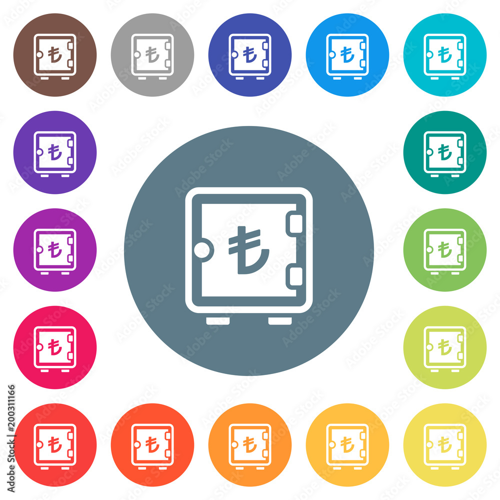 Turkish Lira strong box flat white icons on round color backgrounds Turkish Lira strong box flat white icons on round color backgrounds