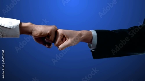 Fist Bump Cooperation Gesture Between 2 International Business Men in Suit Globalization Green Screen 4k Video Footage Set. 