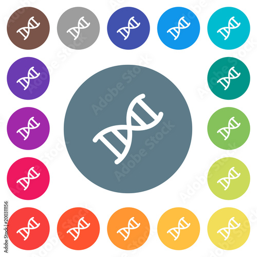 DNA molecule flat white icons on round color backgrounds