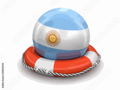 Ball with Argentinian flag on lifebuoy. Image with clipping path