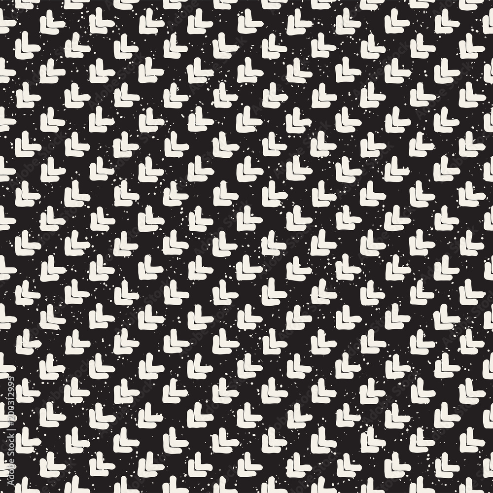 Hand drawn style ethnic seamless pattern. Abstract grungy geometric background in black and white.