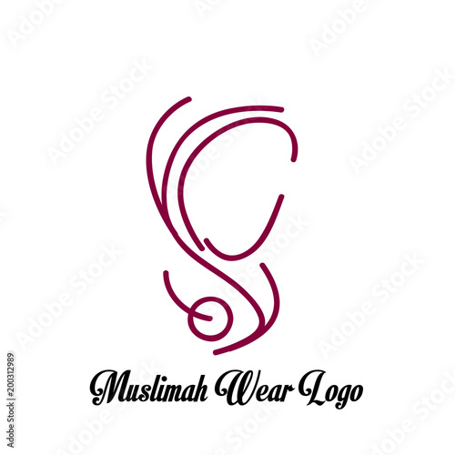 muslimah wear logo for hijab or scarf fashion product with gold colour, muslimah has mean great women with multi talent