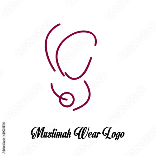 muslimah wear logo for hijab or scarf fashion product with gold colour, muslimah has mean great women with multi talent