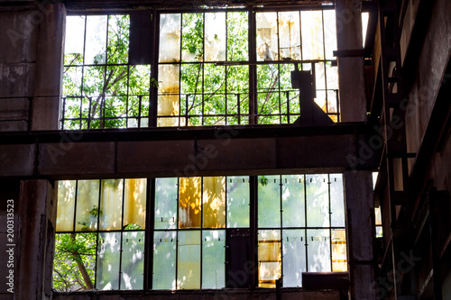 Broken windows in the old factory