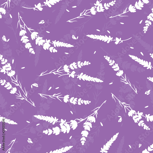 Lavender purple vector seamless repeat pattern. Beautiful violet lavender ret...