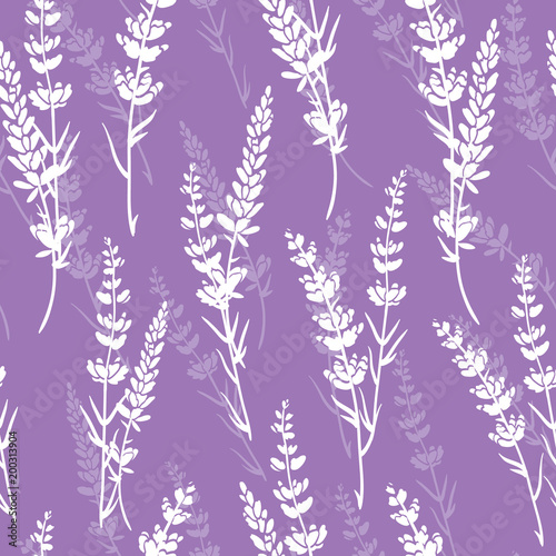 Lavender flowers purple vector seamless pattern. Beautiful violet lavender retro background. Elegant fabric on light background Surface pattern design.