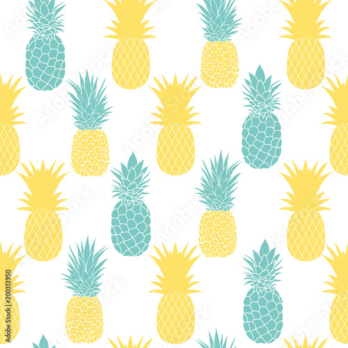 Blue and yellow pineapples seamless repeat pattern. Summer colorful tropical ...