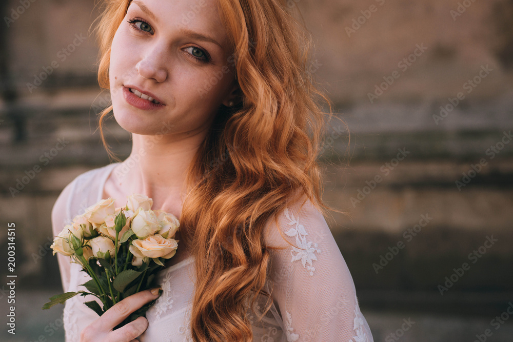 beautiful portrait of young and happy red-haired woman beautiful portrait of young and happy red-haired woman