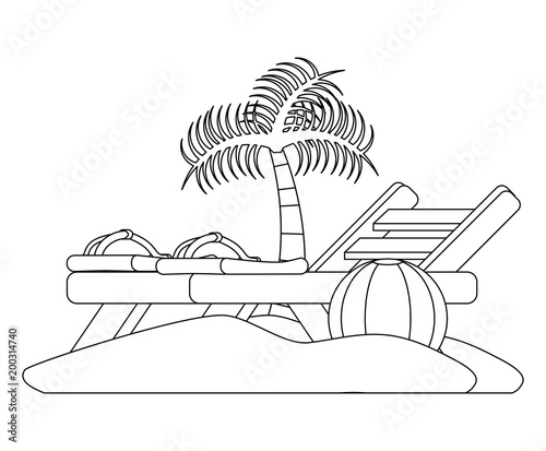 beach with seat and ball over white background, vector illustration