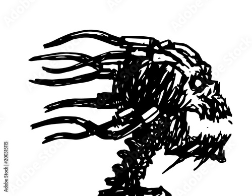 Screaming skull with wires. Vector illustration