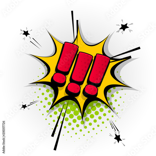 exclamation point hand drawn pictures effects. Template comics speech bubble halftone dot background. Pop art style. Comic dialog cloud, text pop-art. Creative idea conversation sketch explosion.
