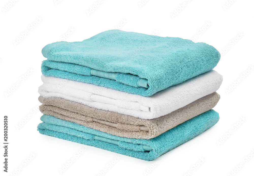 Stack of clean soft towels on white background Stack of clean soft towels on white background