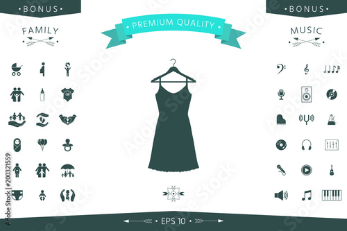 Sundress, Evening dress, combination or nightie on the wardrobe hanger , the silhouette. Menu item in the web design