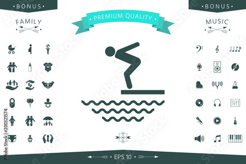 Swimmer on a springboard, Jumping into the water - icon