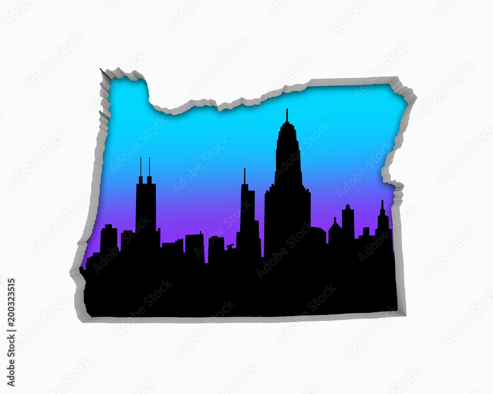 Oregon OR Skyline City Metropolitan Area Nightlife 3d Illustration