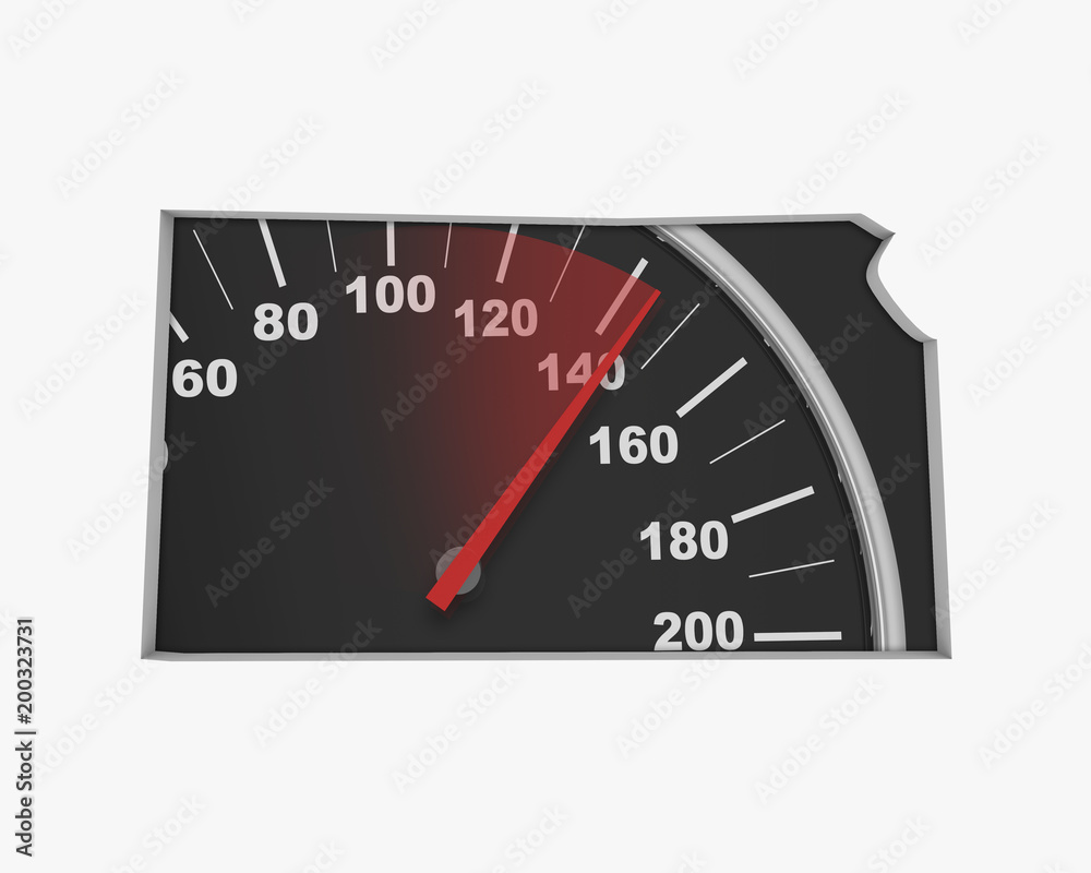 Kansas KS Speedometer Map Fast Speed Competition Race 3d Illustration Kansas KS Speedometer Map Fast Speed Competition Race 3d Illustration