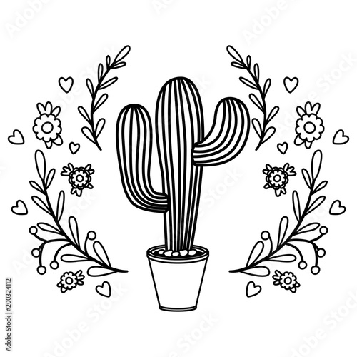 cactus nopal with wreath natural icon