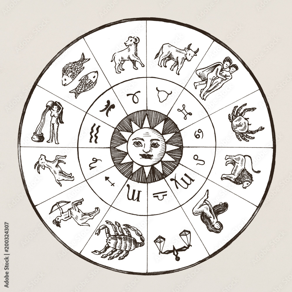 Astrology chart vintage style illustration - obrazy, fototapety, plakaty 