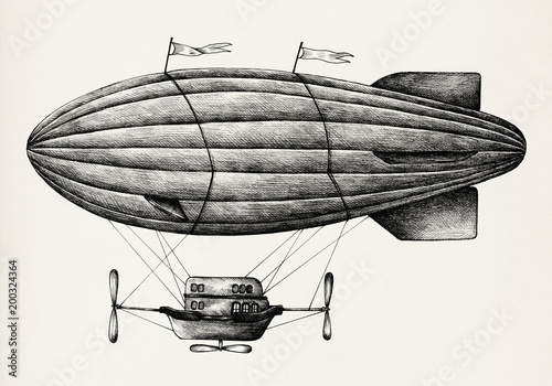 Hand drawn airship isolated on background photo