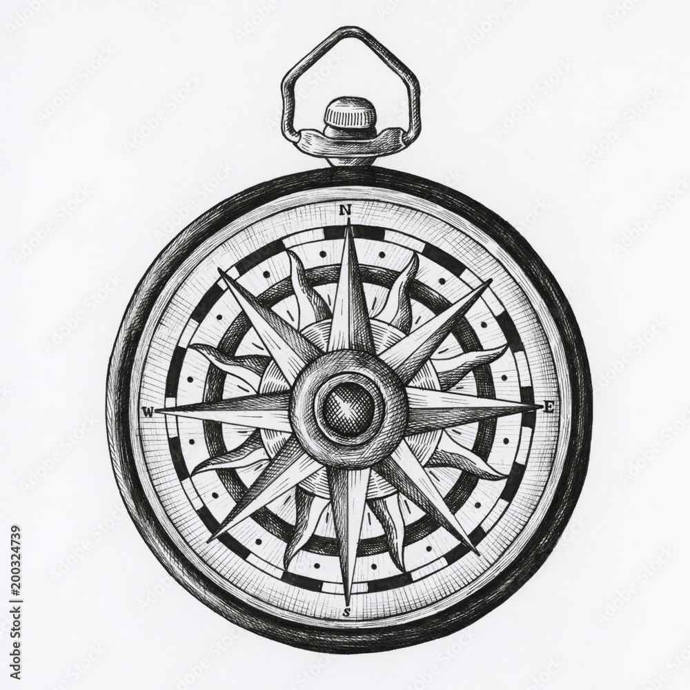 Obraz premium Hand drawn compass isolated on background
