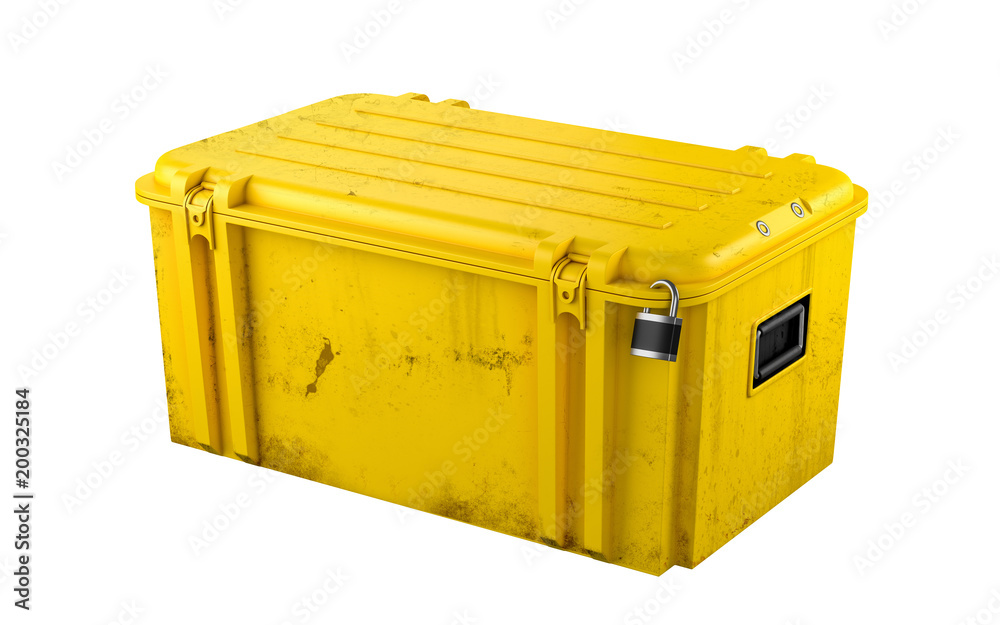 3d render. Yellow plastic case on the lock 3d render. Yellow plastic case on the lock