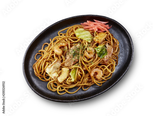 やきそば（真俯瞰）Yakisoba (stir-fried soba noodles)