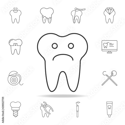 Tooth sad face sign icon. Detailed set of dental outline line icons. Premium quality graphic design icon. One of the collection icons for websites, web design, mobile app