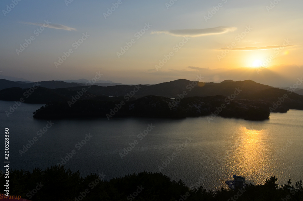 Sunset in Jinyang Lake, South Korea