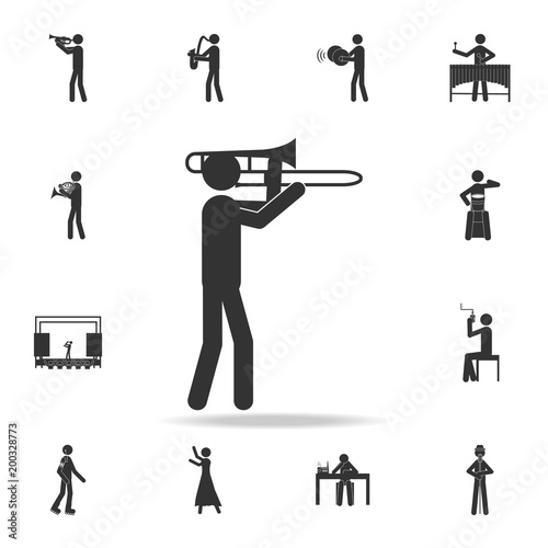 Trombone player icon. Detailed set of music icons. Premium quality graphic design. One of the collection icons for websites; web design; mobile app