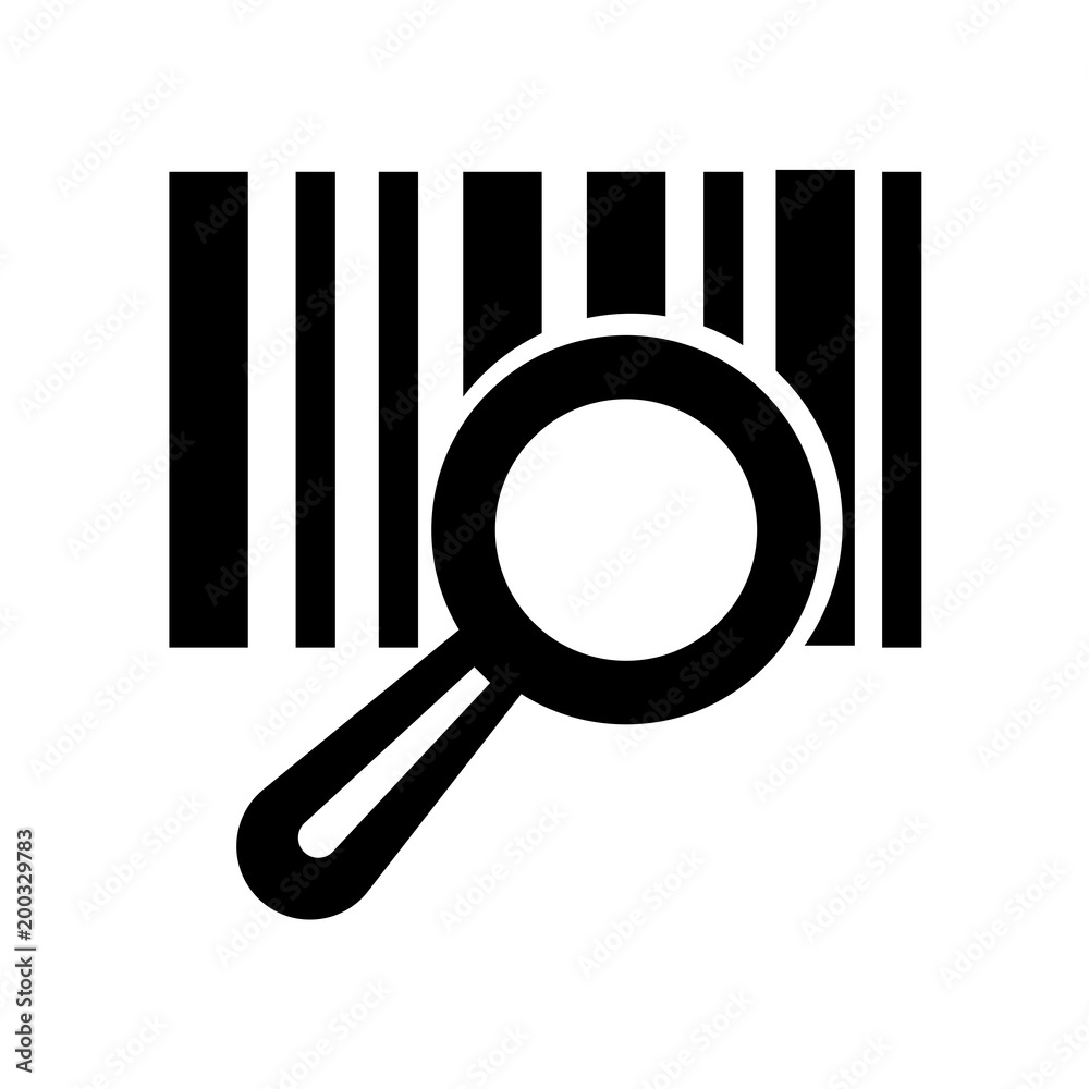 Barscode with a magnifier business symbol icon isolated on white background Barscode with a magnifier business symbol icon isolated on white background