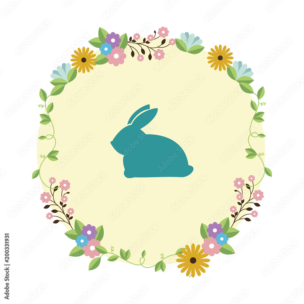 cute rabbit silhouette with floral crown easter celebration vector illustration cute rabbit silhouette with floral crown easter celebration vector illustration