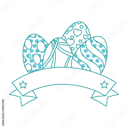 painted easter eggs with ribbbon celebration vector illustration design photo