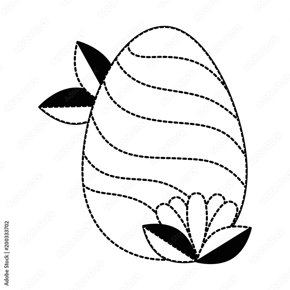 painted easter egg with lines and leafs vector illustration design