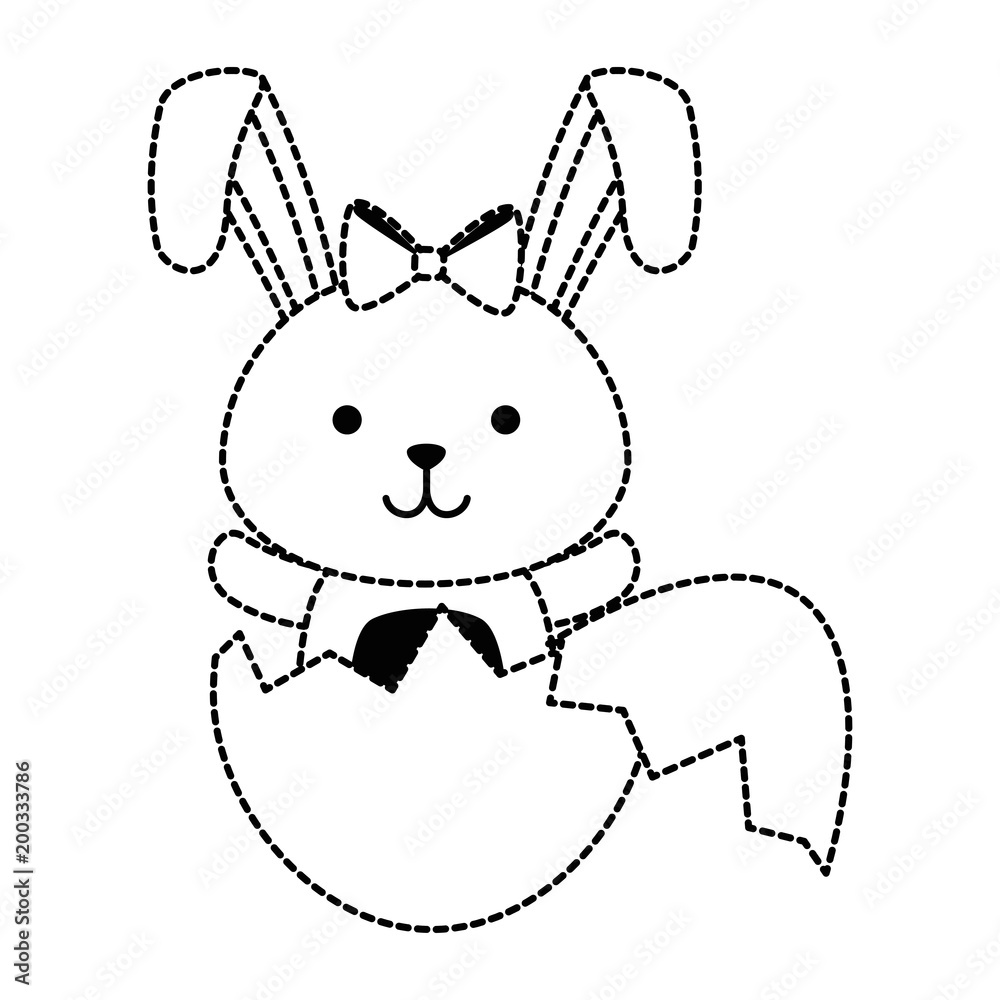 Obraz premium cute rabbit with broken shell egg easter celebration vector illustration design