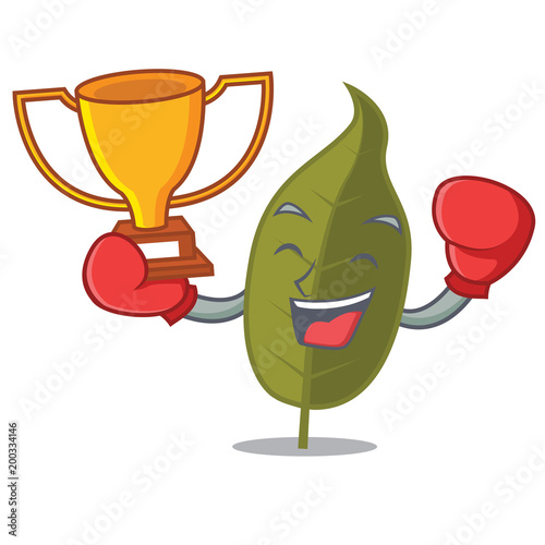 Boxing winner bay leaf mascot cartoon