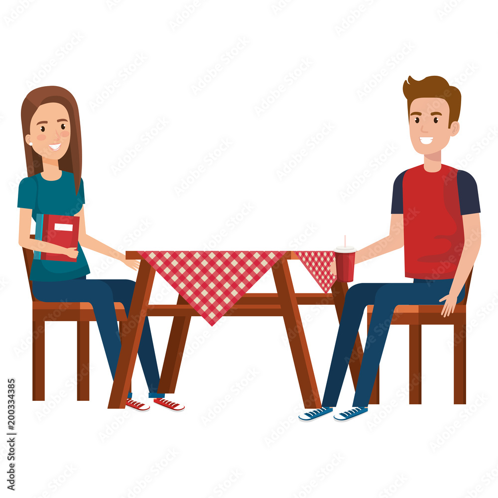 picnic table with couple characters vector illustration design picnic table with couple characters vector illustration design