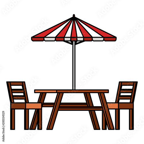 picnic table with umbrella vector illustration design
