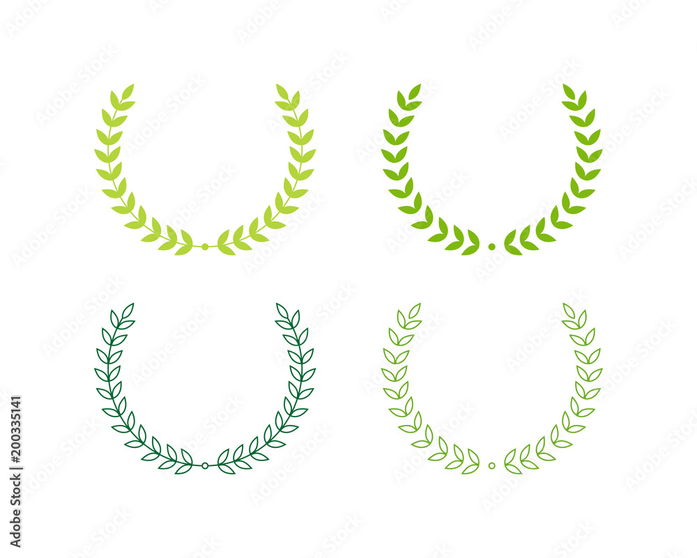 Gree Realistic Set of Circular Laurel Foliate, wreath drawing award, achievement, heraldy Gree Realistic Set of Circular Laurel Foliate, wreath drawing award, achievement, heraldy
